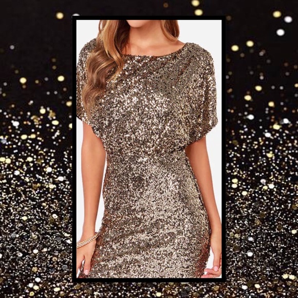 SOLD🆕 Gold Sequin Party Dress Keyhole Back - Picture 3 of 5